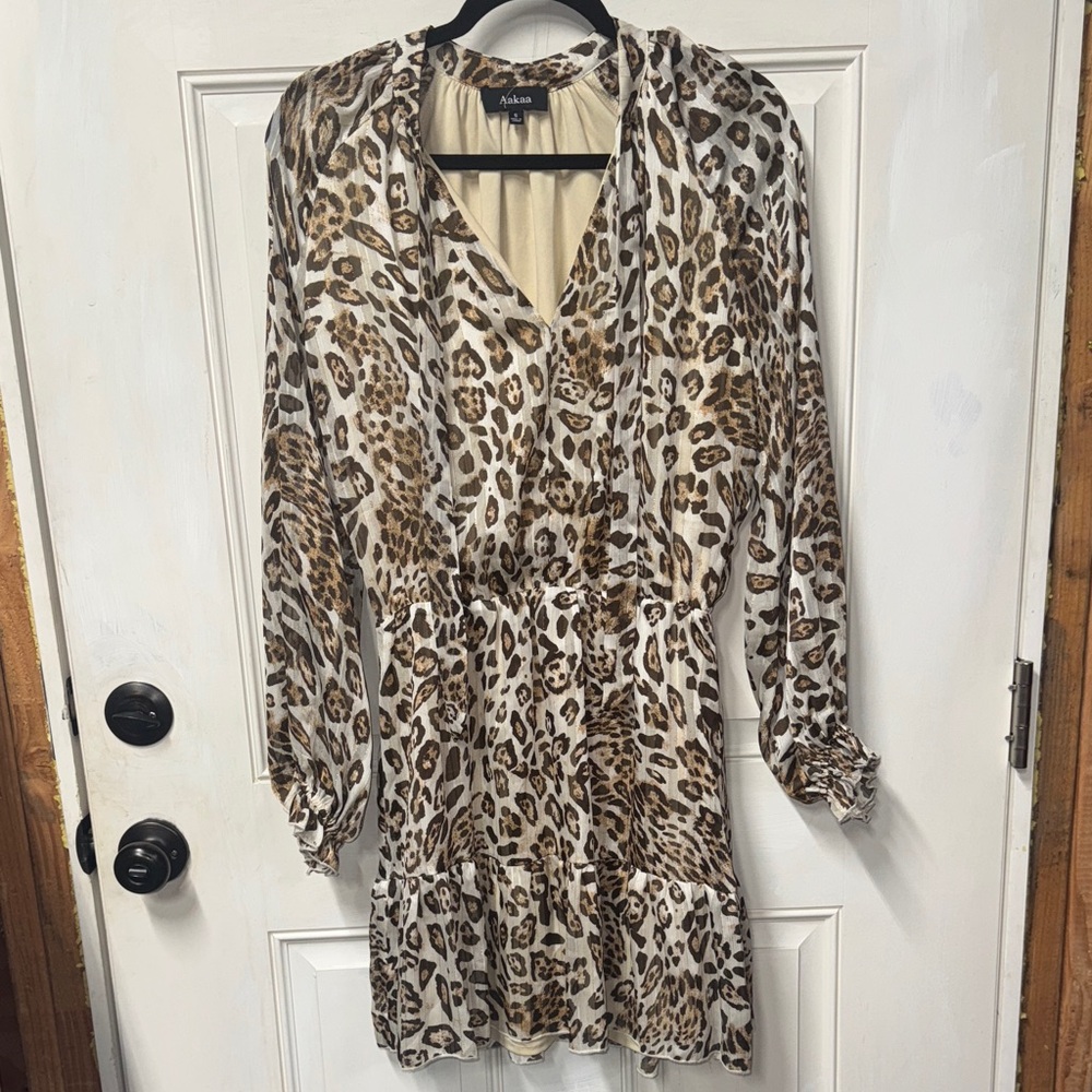 Aakaa Leopard Print Mini Dress - Brown and Cream
